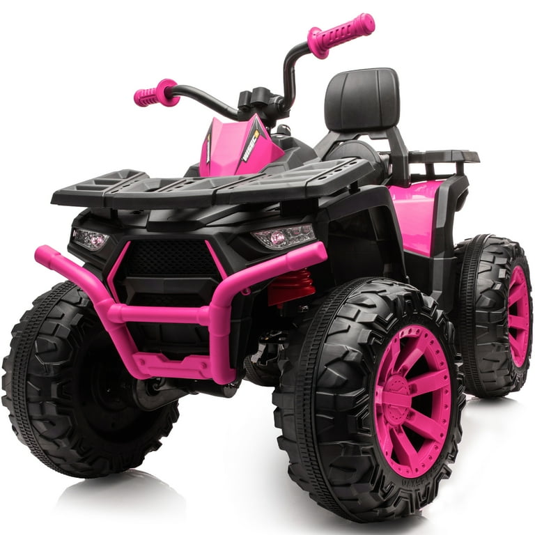 Hikiddo Kids ATV 4 Wheeler 24 Volt 4WD Ride On Toys for Big Kids w 2 Seater 4x200W Motor 5.6Mph Max Speed Rose Pink