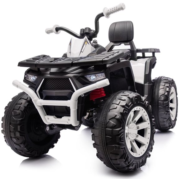 Hikiddo Kids ATV 4-Wheeler, 24 Volt 4WD Ride On Toys for Big Kids w/ 2 Seater, 4x200W Motor, 5.6Mph Max Speed - White