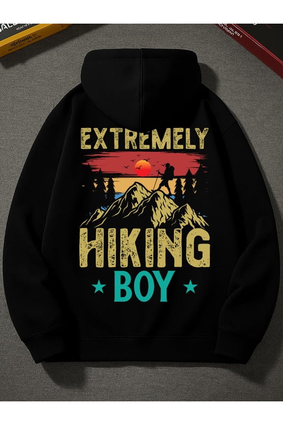 Hiking Adventure Boy funny hoodies Camping mens polyester black Daily and Weekend Wear aesthetic gift vintage casual winter halloween comfortable funny guys Retro Unisex hoodie