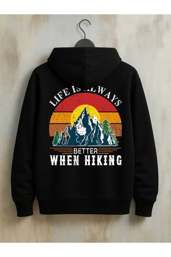 Hiking Adventure Life sweatshirt Camping for men machine washable black Comfy Loose Drawstring Trendy Hooded Pullover,Clothing For Autumn Winter guys funny Trendy Unisex hoodie