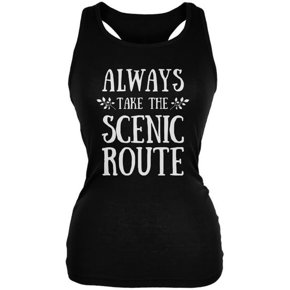 Hiking Always Take the Scenic Route Black Juniors Soft Tank Top - Large