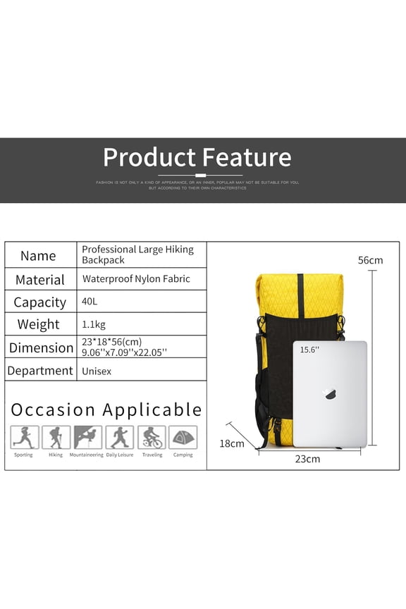 Hiking Backpack,30L +10L Extra Large Capacity Hiking Bag,Internal Frame Camping Backpack,Upgraded X-PAC Lightweight Sport Daypack Travel Backpacks Fit For Mountain Climbing Camping (Yellow)