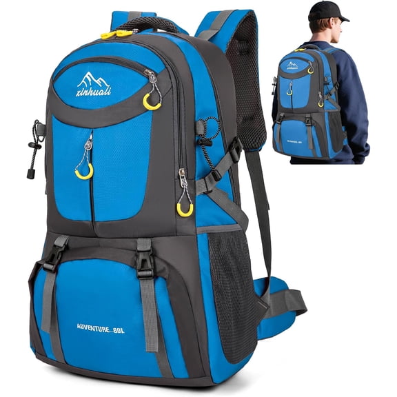Hiking Backpack, 60L Large Camping Backpack for Travel, Lightweight Day pack for Men Women, Blue