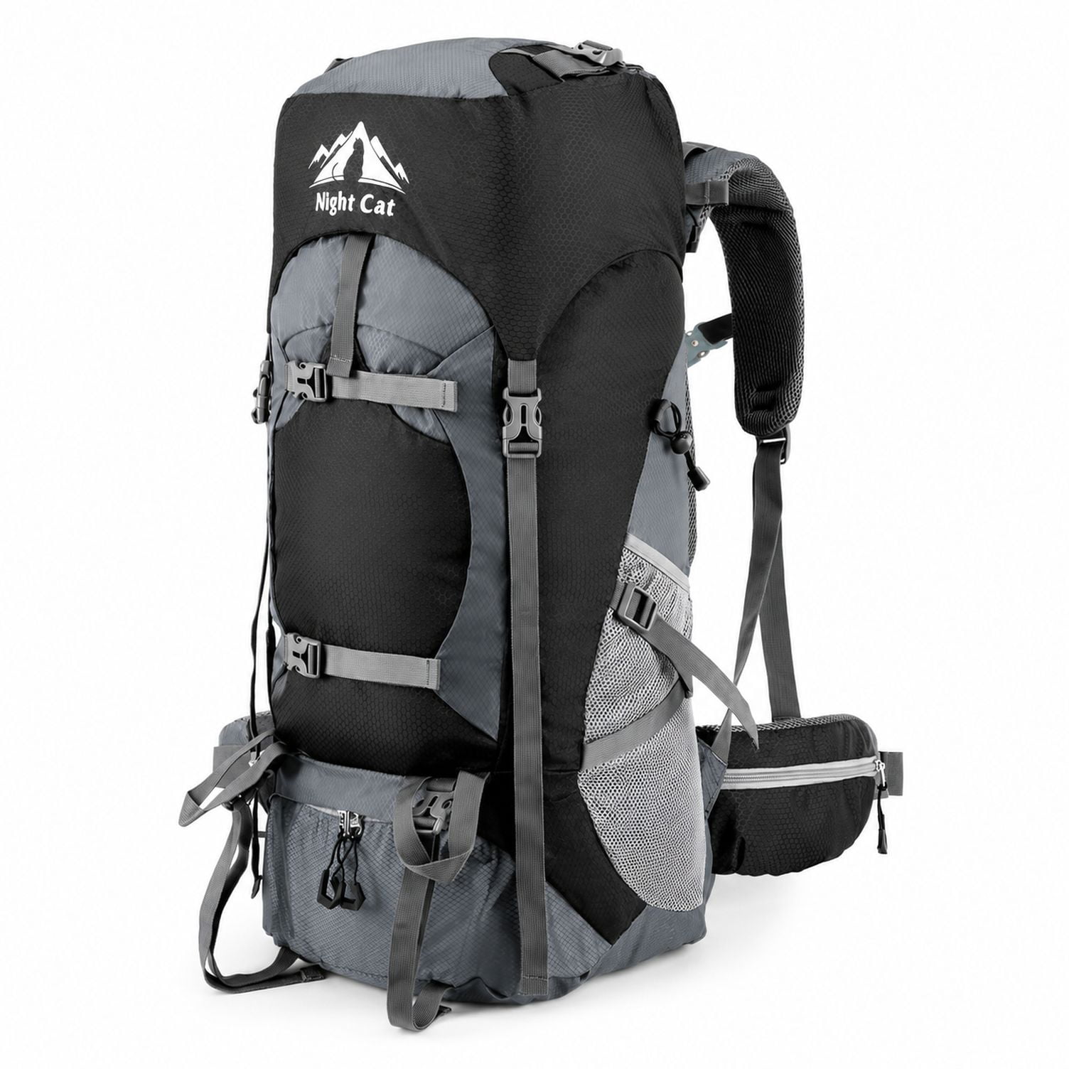 Hiking Backpack, 70L Large Capacity, Black Polyester, Lightweight for ...