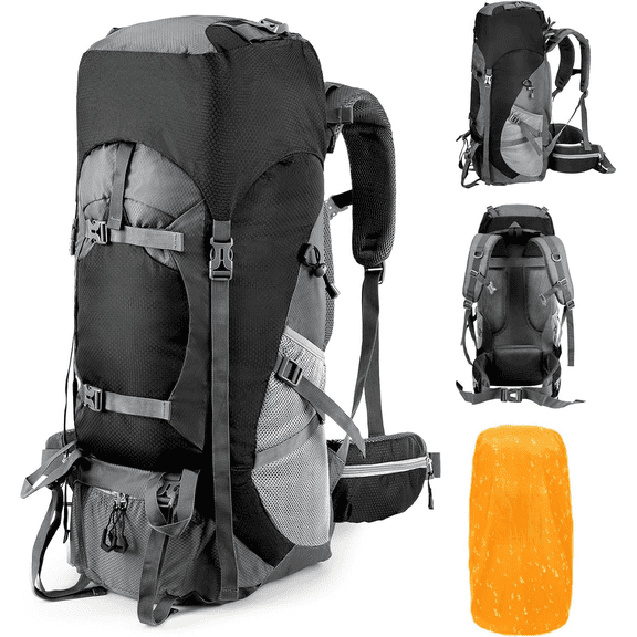 Hiking Backpacks 70L Camping Backpacking Packs for Men Women Lightweight Outdoor for Mountaineering Traveling, No Internal Frame