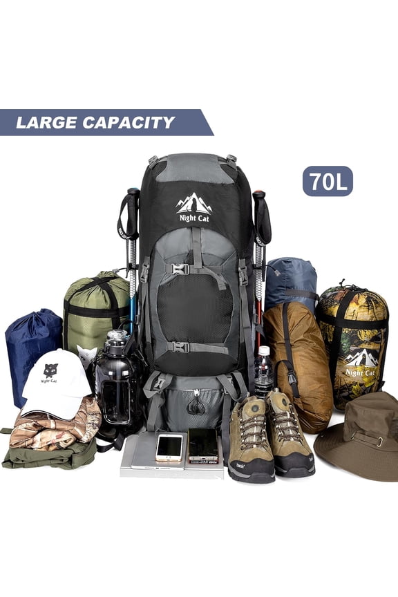 Hiking Backpacks 70L Camping Backpacking Packs for Men Women Lightweight Outdoor for Mountaineering Traveling, No Internal Frame