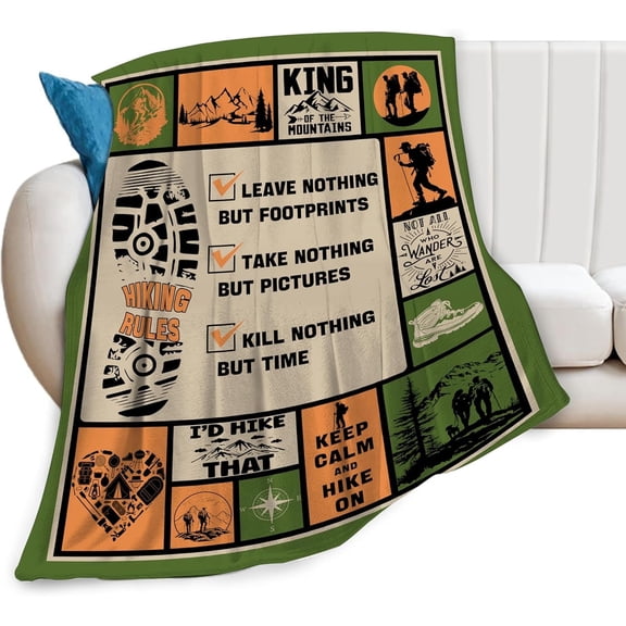 Hiking Blanket for Men Hiker Outdoor Throw Blanket Hiking Decor Stuff Merch Cozy Fuzzy Warm Flannel Fleece Soft Plush Lightweight Hiking Gifts for Woman Hiking Lovers Couch Sofa Bedding 60"X50"