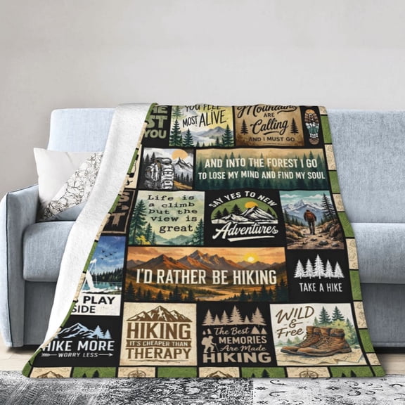 Hiking Blanket Mountain Trail Boot Soft Cozy Fleece Blanket Gift for Men Women 50x40