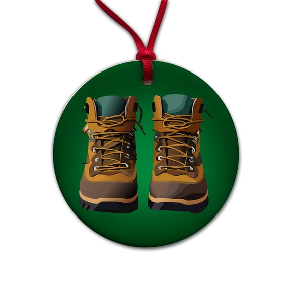 Hiking Boots Hiker Christmas Tree Holiday Round Ceramic Ornament