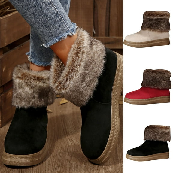 Hiking Boots Women TKYCMSUAKI Ankle Boots for Women Fur Lined Short Booties Faux Suede Memory Foam Insole - Non-Slip Snow Boots & Mini Womens Winter Boots Shoes for Women 2025