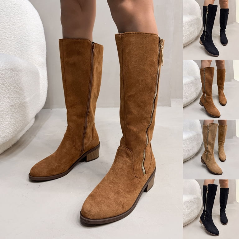 Women's Knee High Boots With Studs – Chunky 4cm Heel, Elastic Stretch Shaft For Wide Calves