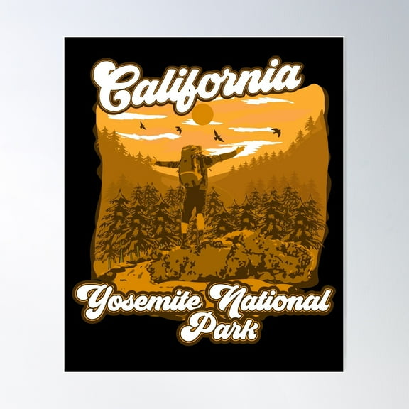 Hiking California Yosemite National Park Poster Wall Art, Modern Wall Decor For Living Room Bedroom, 12x18 UNFRAMED