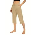 thumbnail image 1 of Hiking Capris Women Lightweight New Yoga Capris with Pockets for Women 2025 Loose Fitting Cropped Pants Elastic Waist Athletic Pant Summer Gym Outfits Khaki S, 1 of 8