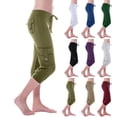 thumbnail image 1 of Hiking Capris for Women Slim Fit Low Rise Drawstring Cargo Capris Stretchy Lounge Capris with Button Pockets Army Green XL, 1 of 7
