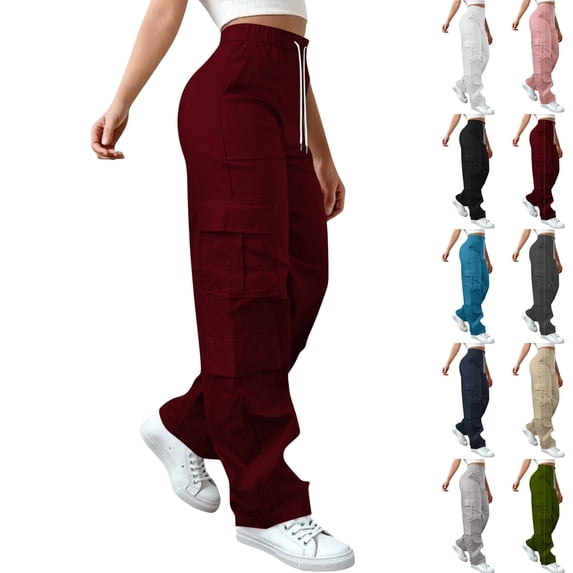 Hiking Cargo Pants for Women Casual High Waisted Wide Leg Golf Travel Work Camping With Multiple Pockets