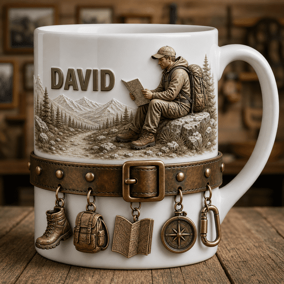 Hiking Dad Mug Custom Accent Coffee Mug with Boots Backpack Trail Map Gift