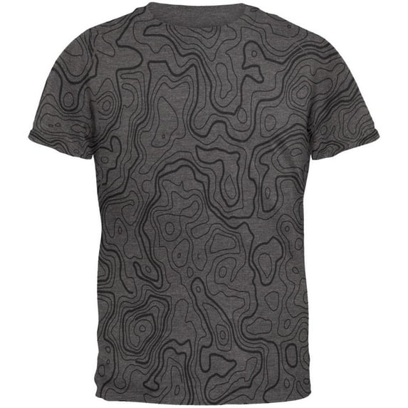 Hiking Fanatic Topographical Map Pattern Mens Soft T Shirt Charcoal Heather MD