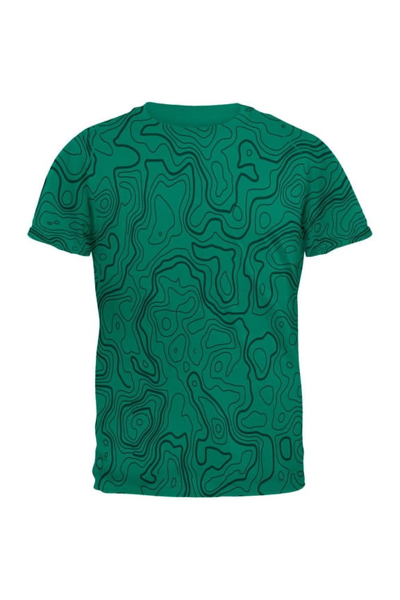 Hiking Fanatic Topographical Map Pattern Mens T Shirt Jade Dome 2XL