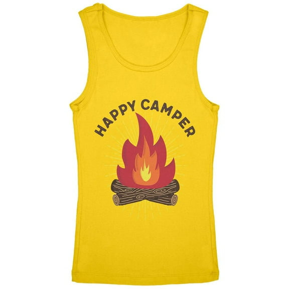 Hiking Happy Camper Campfire Youth Girls Tank Top Yellow YSM