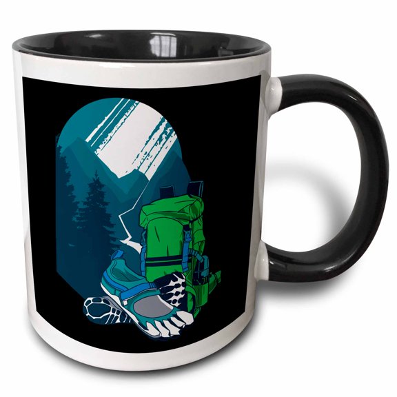 3drose, Hiking Hike Travel with Backpack and Shoes Forest, 15oz Two-tone Black Mug