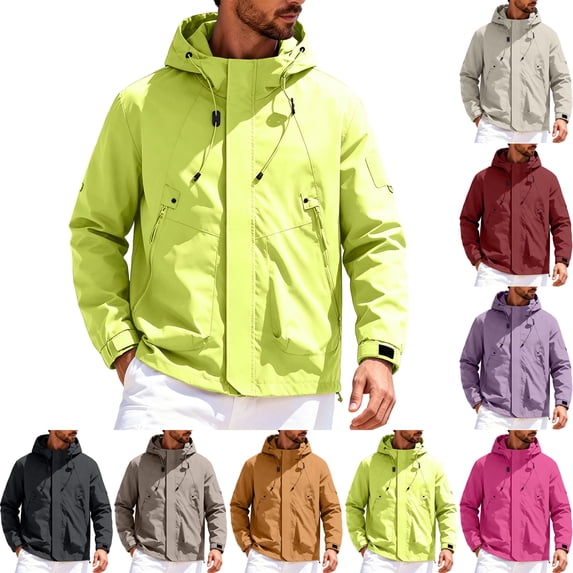 Hiking Hooded Jacket for Men,Waterproof Windbreaker Lightweight Packable Rain Jacket,Multi Pockets,Outdoor Sports Use