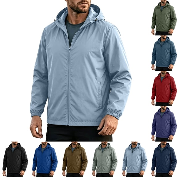 Hiking Hooded Jackets for Men,Lightweight Windproof Waterproof Casual Outdoor Rain Coat With Elastic Cuffs
