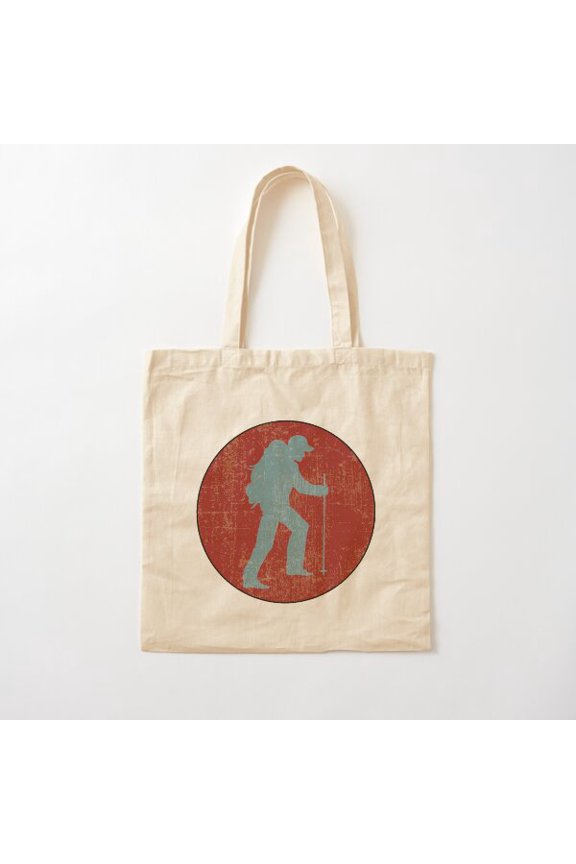 Hiking Icon Canvas Tote Bags, Reusable Shopping Bag