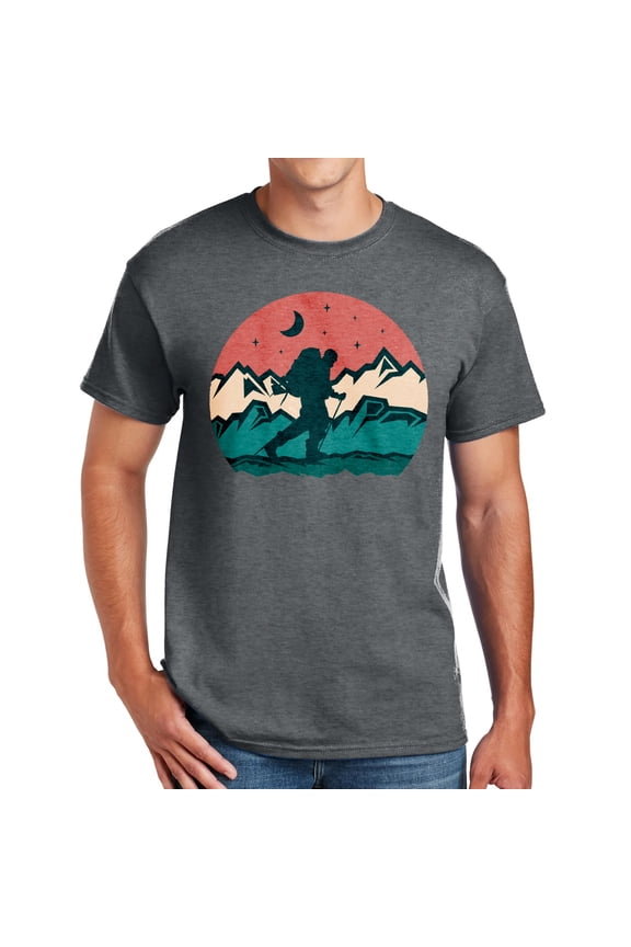 Hiking In The Mountains Graphic Design Men's Big Size Cotton Polyester DryBlend T-Shirt - Dk Heather 4XL