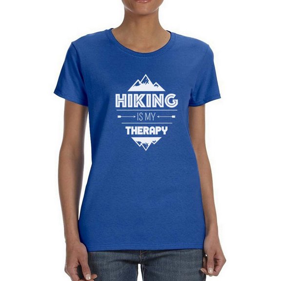 Hiking Is My Therapy Women Royal Blue T-Shirt, Female Medium