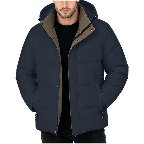Hiking Jacket Men Jerdar Man Solid Color Waterproof Windproof Fleece-Lined Multi-Pocket Hooded Jacket Casual Hooded Down Coat Puffer Jacket