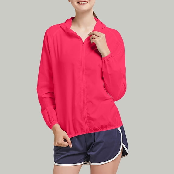 Hiking Jacket, Women's Breathable Waterproof Sunscreen Outdoor Jacket, Lightweight Rain Jacket Packable Rain Jacket Rain Jacket for Hiking Cycling Rain Jacket, Hot Pink-XL