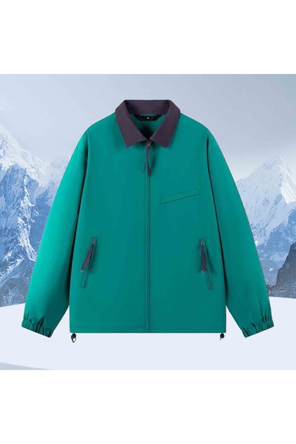 Hiking Jackets for Men Women with Zipper Pockets Zip Up Long Sleeve Coats Unisex Couples Casual Color Block Waterproof Lapel Going-Out Climbing Jacket