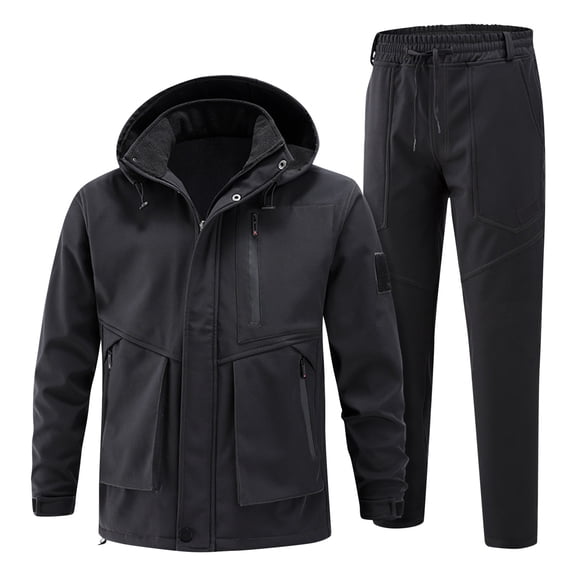 Hiking Jackets Suits Men's Padded Thickened Cold Windproof Waterproof Warm Clothing Riding Mountaineering Clothing Mens Fleece Jackets Tactical Suits Outdoor Hooded Camping Tracksuits Thermal Pants