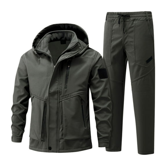 Hiking Jackets Suits Men's Padded Thickened Cold Windproof Waterproof Warm Clothing Riding Mountaineering Clothing Mens Fleece Jackets Tactical Suits Outdoor Hooded Camping Tracksuits Thermal Pants
