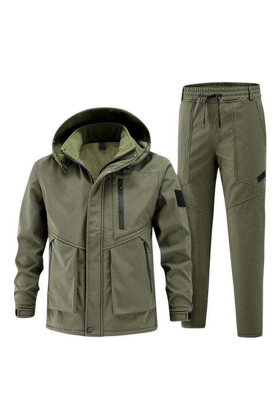 Hiking Jackets Suits Men's Padded Thickened Cold Windproof Waterproof Warm Clothing Riding Mountaineering Clothing Mens Fleece Jackets Tactical Suits Outdoor Hooded Camping Tracksuits Thermal Pants