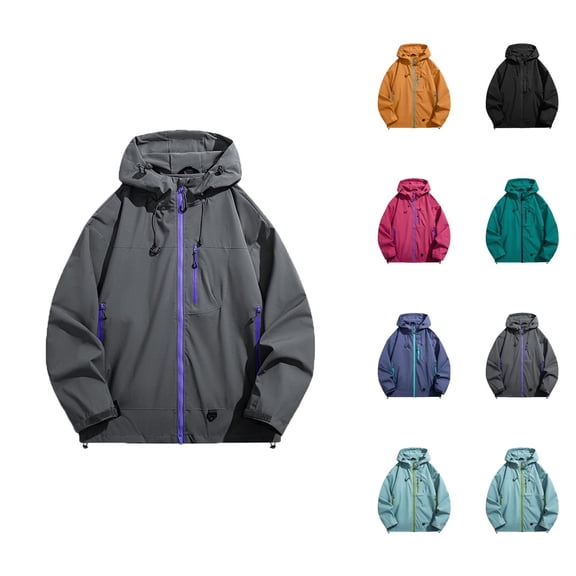 Hiking Jackets for Men 2025 Lightweight Casual Long Sleeve Zip Up Hooded Jacket with Pockets Outerwear Coat