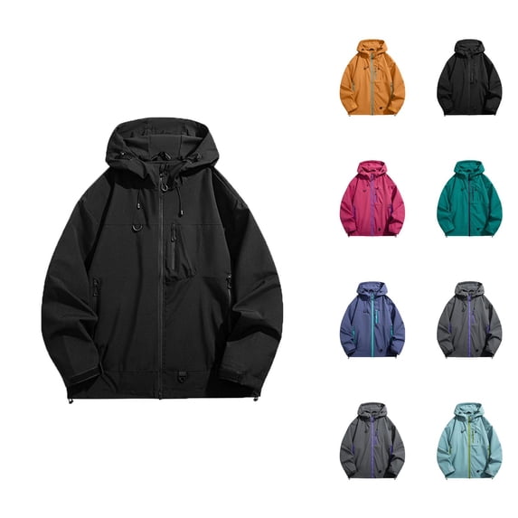 Hiking Jackets for Men 2025 Lightweight Casual Long Sleeve Zip Up Hooded Jacket with Pockets Outerwear Coat