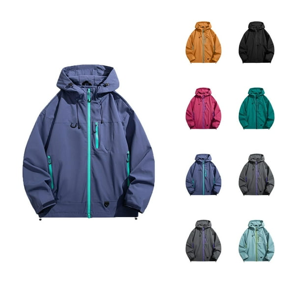 Hiking Jackets for Men 2025 Lightweight Casual Long Sleeve Zip Up Hooded Jacket with Pockets Outerwear Coat