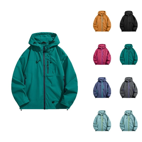 Hiking Jackets for Men 2025 Lightweight Casual Long Sleeve Zip Up Hooded Jacket with Pockets Outerwear Coat