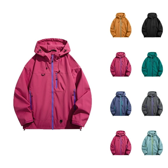 Hiking Jackets for Men 2025 Lightweight Casual Long Sleeve Zip Up Hooded Jacket with Pockets Outerwear Coat