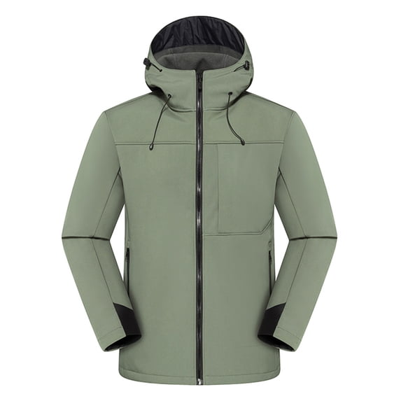 Hiking Jackets for Men Fleece Lined Softshell Hooded Jacket Waterproof Thermal Windbreaker Jackets for Men Olive Green 2XL