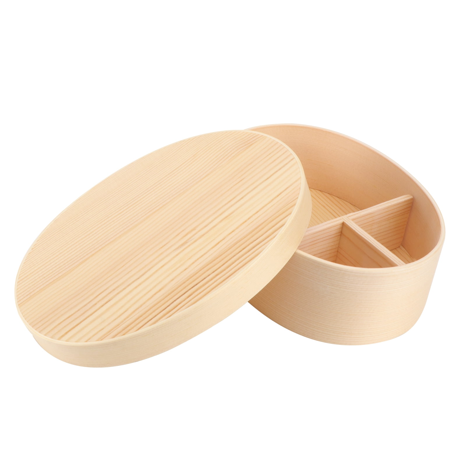 Japanese Wooden Lunch Box for Food Storage with 3 Compartments Beige Color Portable