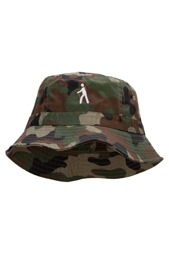 Hiking Man Symbol Embroidered Bucket Hat - Green Camo OSFM