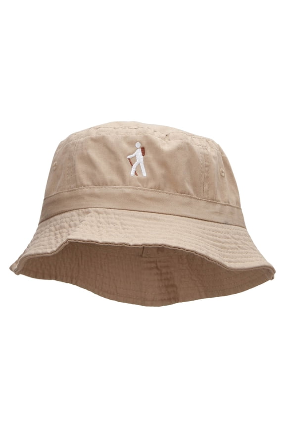 Hiking Man Symbol Embroidered Bucket Hat - Khaki OSFM