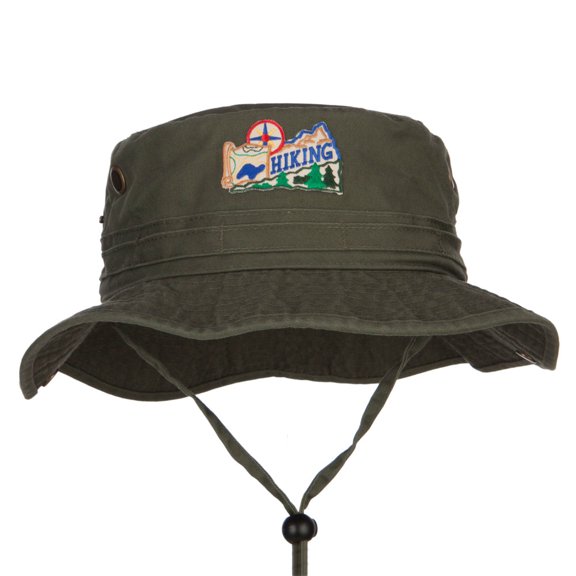 Hiking Map Patched Washed Hunting Hat - Olive L