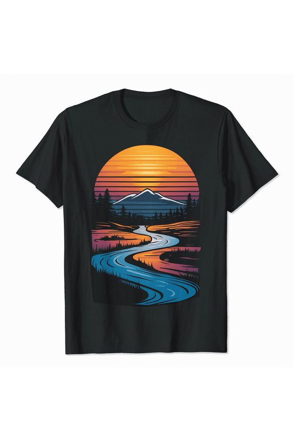 Hiking Mountains Trees Outdoors Nature Wildlife Retro Forest T-Shirt