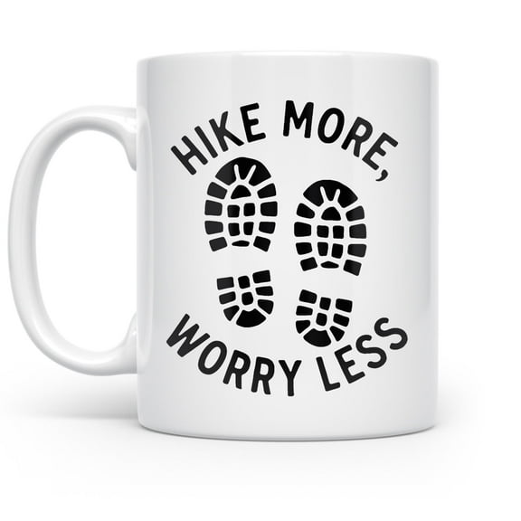 Hiking 11 oz Coffee Mug - Boot Print Art White Ceramic Gift