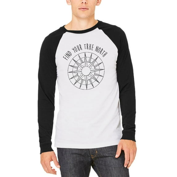 Hiking Outdoors Find Your True North Mens Long Sleeve Raglan T Shirt White-Black 2XL