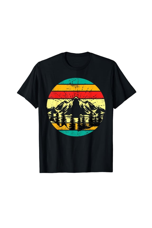 Hiking Outdoors Nature Trees Wildlife Retro Mountains Forest Black T-Shirt Gift