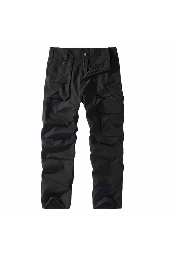Hiking Pants For Men Button Down Zipper Straight Leg Casual Loose Outdoor Cargo Trousers With Multi Pockets (XXL, Black)